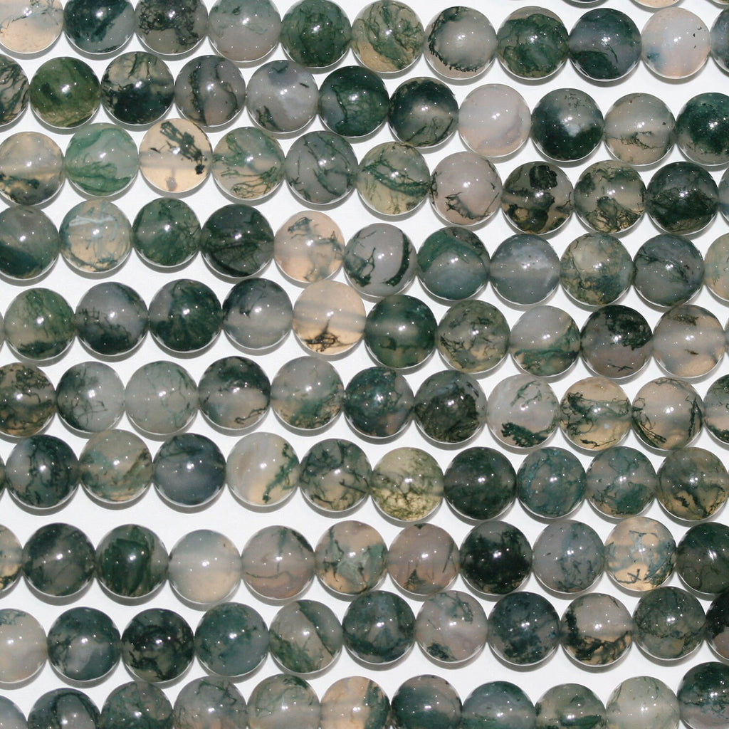 14" St Moss Agate Smooth Round Beads 8.5-9mm.-Strand 39cm.