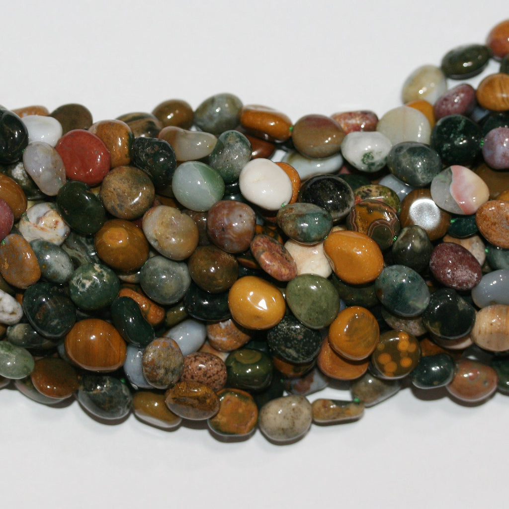 Perles de jaspe océan lisse en pépites de 15 pouces, environ 10-11 mm - Longueur du fil : 39 cm.