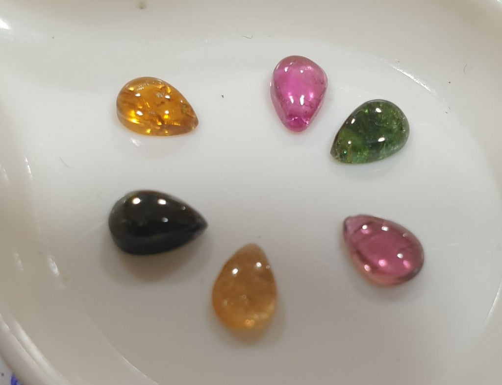 Tourmaline Lot Drop Cabochons 5.5-6x4mm.-(6pcs)  -Gemstone Parcels-Loose Stones Wholesale Price-Natural Gems