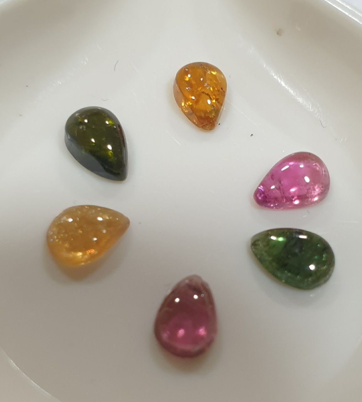 Tourmaline Lot Drop Cabochons 5.5-6x4mm.-(6pcs)  -Gemstone Parcels-Loose Stones Wholesale Price-Natural Gems