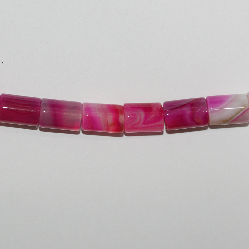 Perles cylindriques lisses en agate St Fuchsia Stripe, 11 x 8 mm, 15 pouces (38 cm) - Longueur : 39 cm