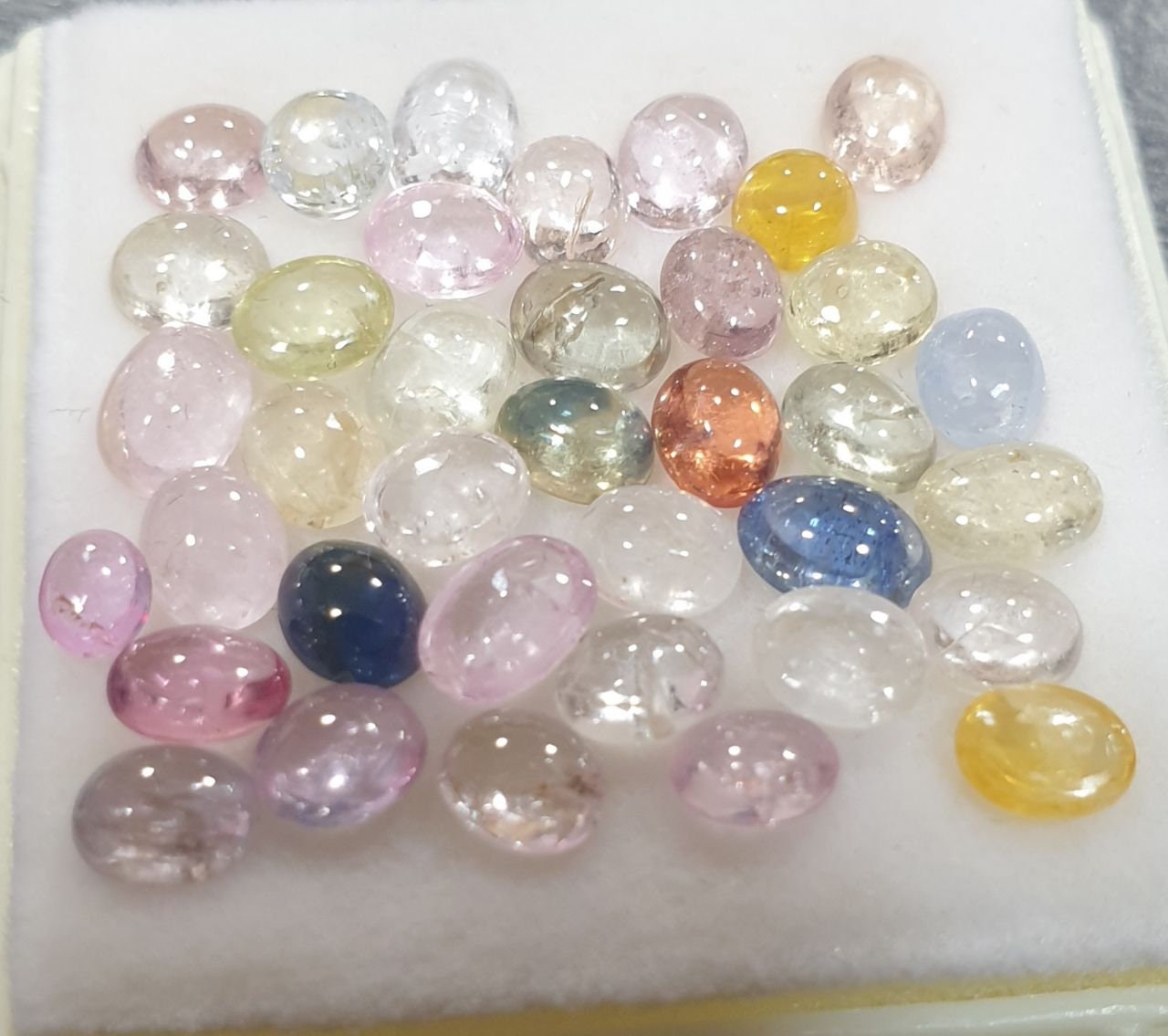 Multi Color Sapphire Oval Cabochon Lot Pink Yellow Green Orange White Sapphire 4Mix Sizes 3-6mm 15ct Lot-Sapphire Cabochons