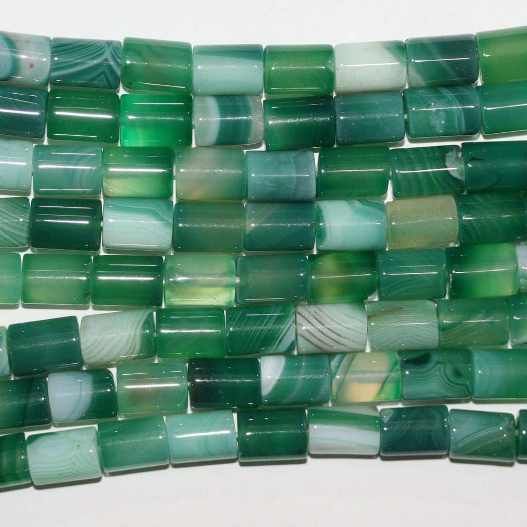 Perles cylindriques lisses en agate à rayures vertes St 15" 11x8mm.-Rig 39cm.