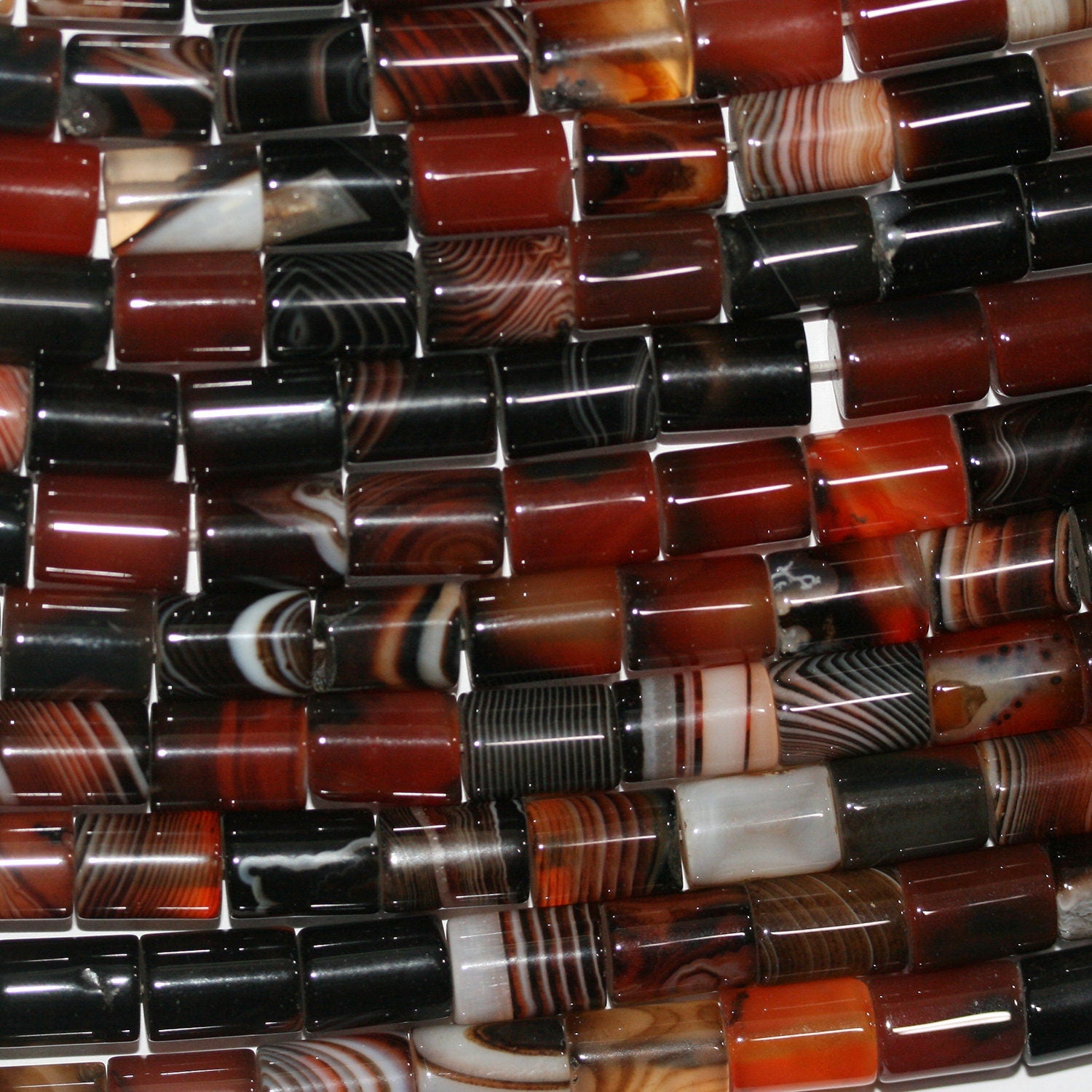 Perles cylindriques lisses en agate à rayures brunes St 15" 11x8mm.-Rig 39cm.