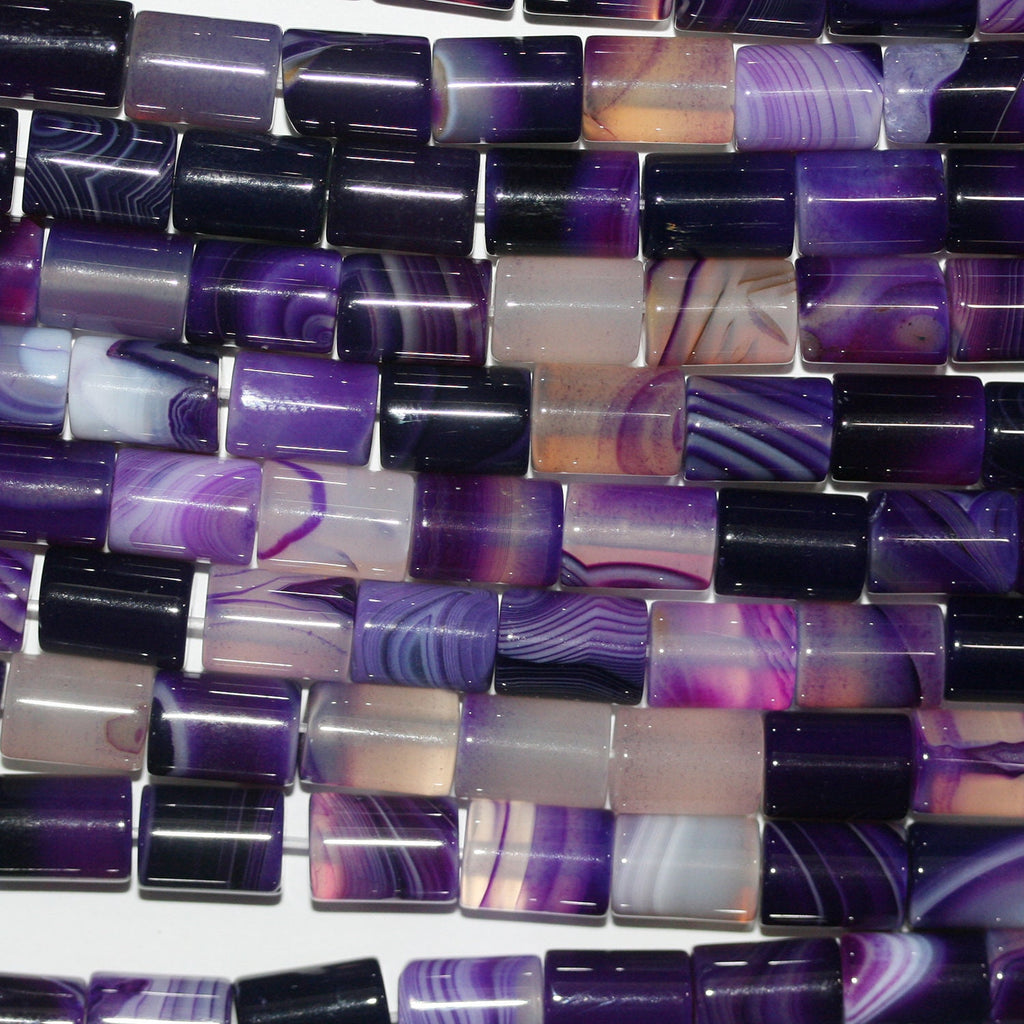 Perles cylindriques lisses en agate à rayures violettes St 15" 11x8mm.-Rig 39cm.