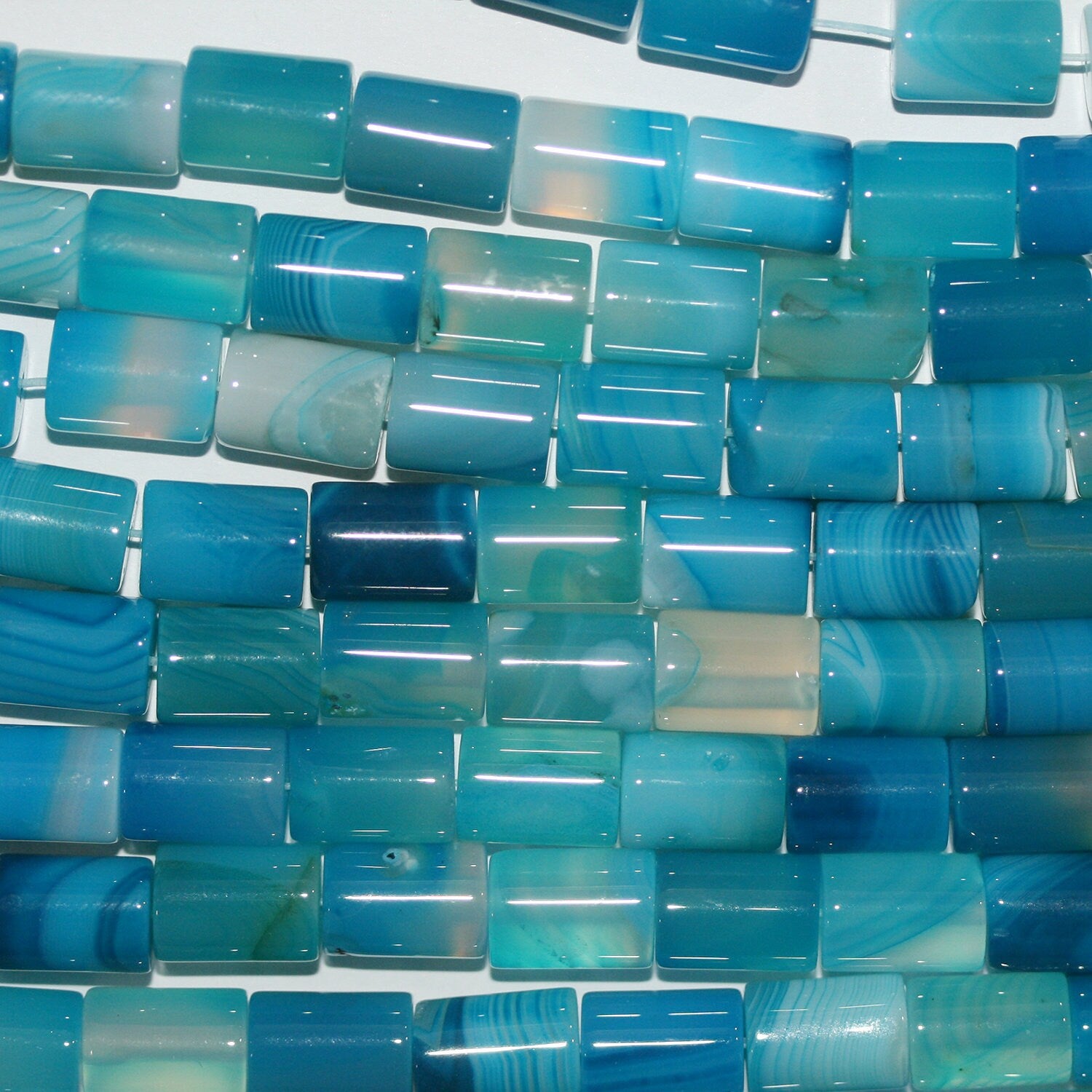 Perles cylindriques lisses en agate à rayures bleues St 15" 11x8mm.-Rig 39cm.