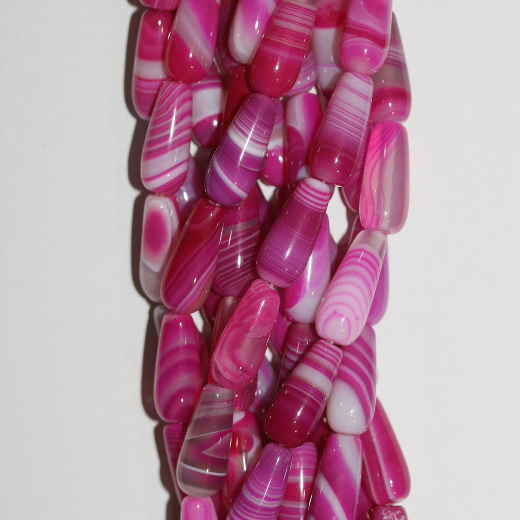 Perles en goutte lisses en agate St Fuchsia Stripe 15" 20x8mm.-Rig 39cm.