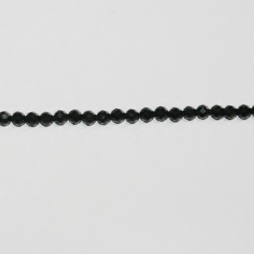 15" St Perles rondes à facettes en tourmaline noire 4 mm.-Rig 39 cm.