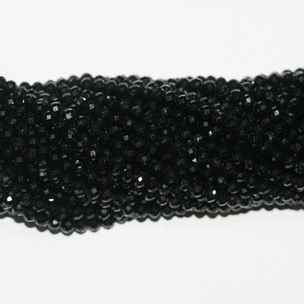 15" St Perles rondes à facettes en tourmaline noire 4 mm.-Rig 39 cm.
