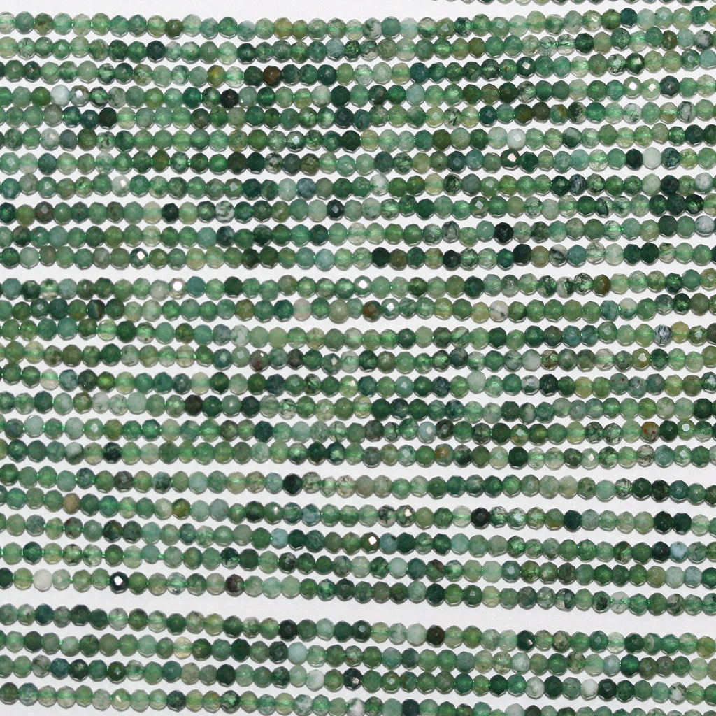 Perles rondes à facettes en agate mousse St de 15 pouces, 2 mm, brin de 39 cm.