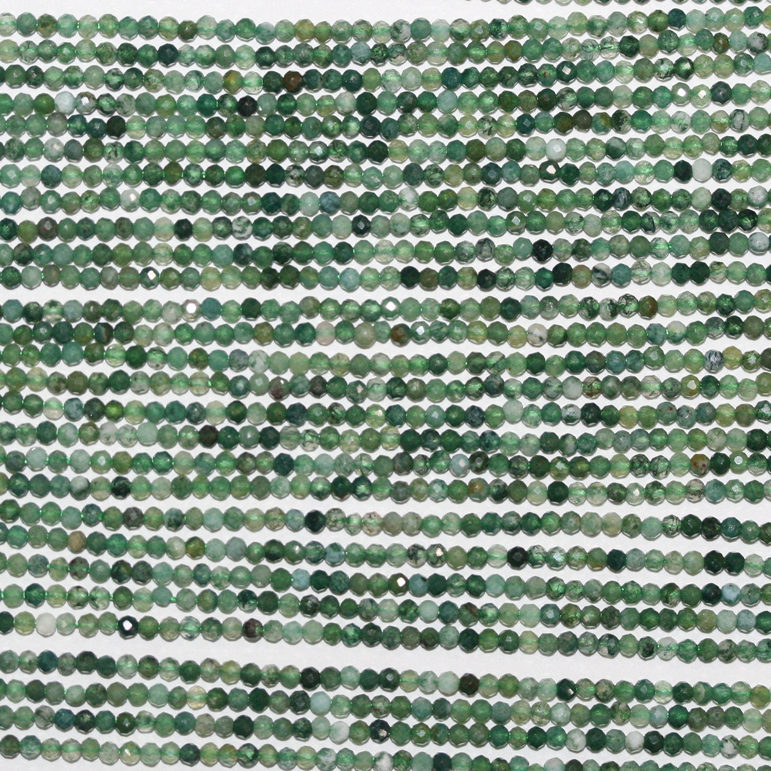 Perles rondes à facettes en agate mousse St de 15 pouces, 2 mm, brin de 39 cm.