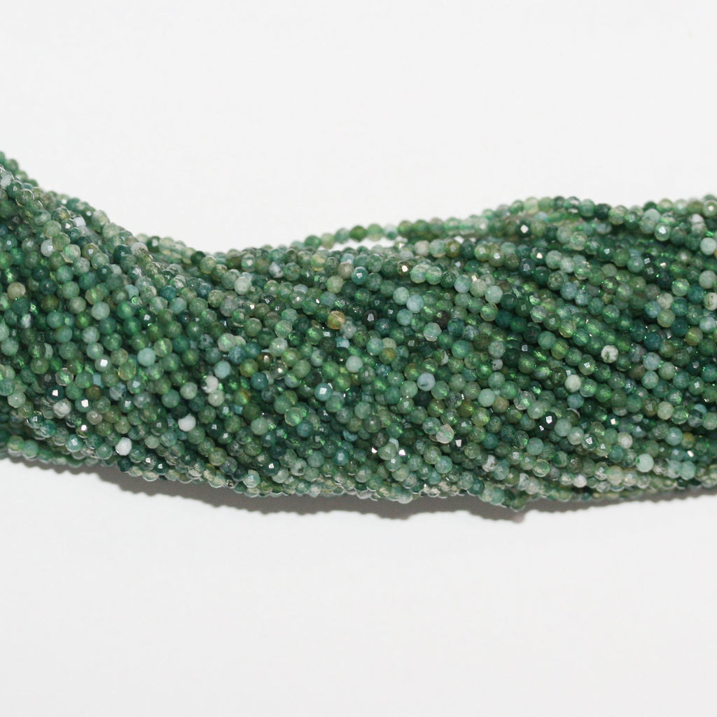 Perles rondes à facettes en agate mousse St de 15 pouces, 2 mm, brin de 39 cm.