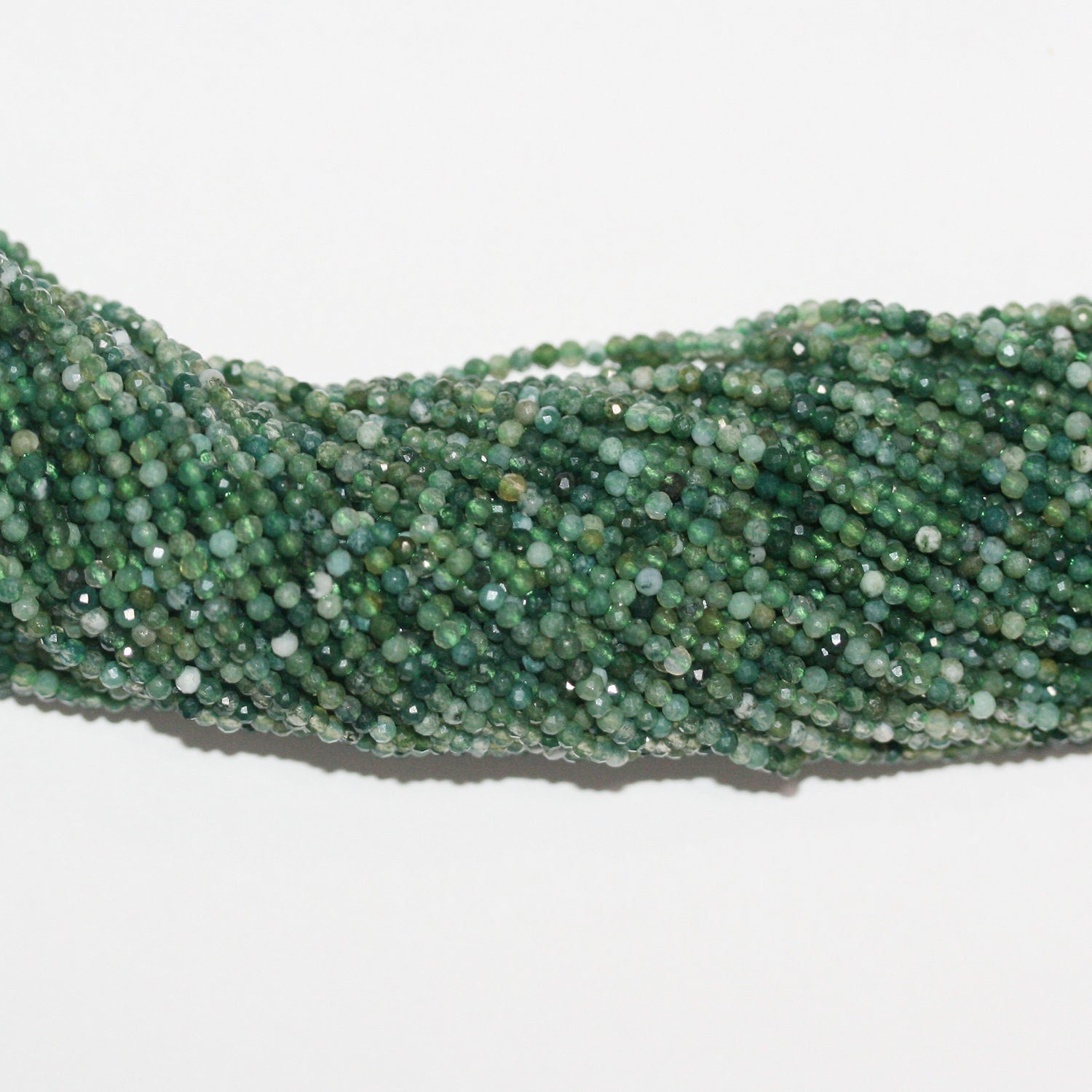 Perles rondes à facettes en agate mousse St de 15 pouces, 2 mm, brin de 39 cm.