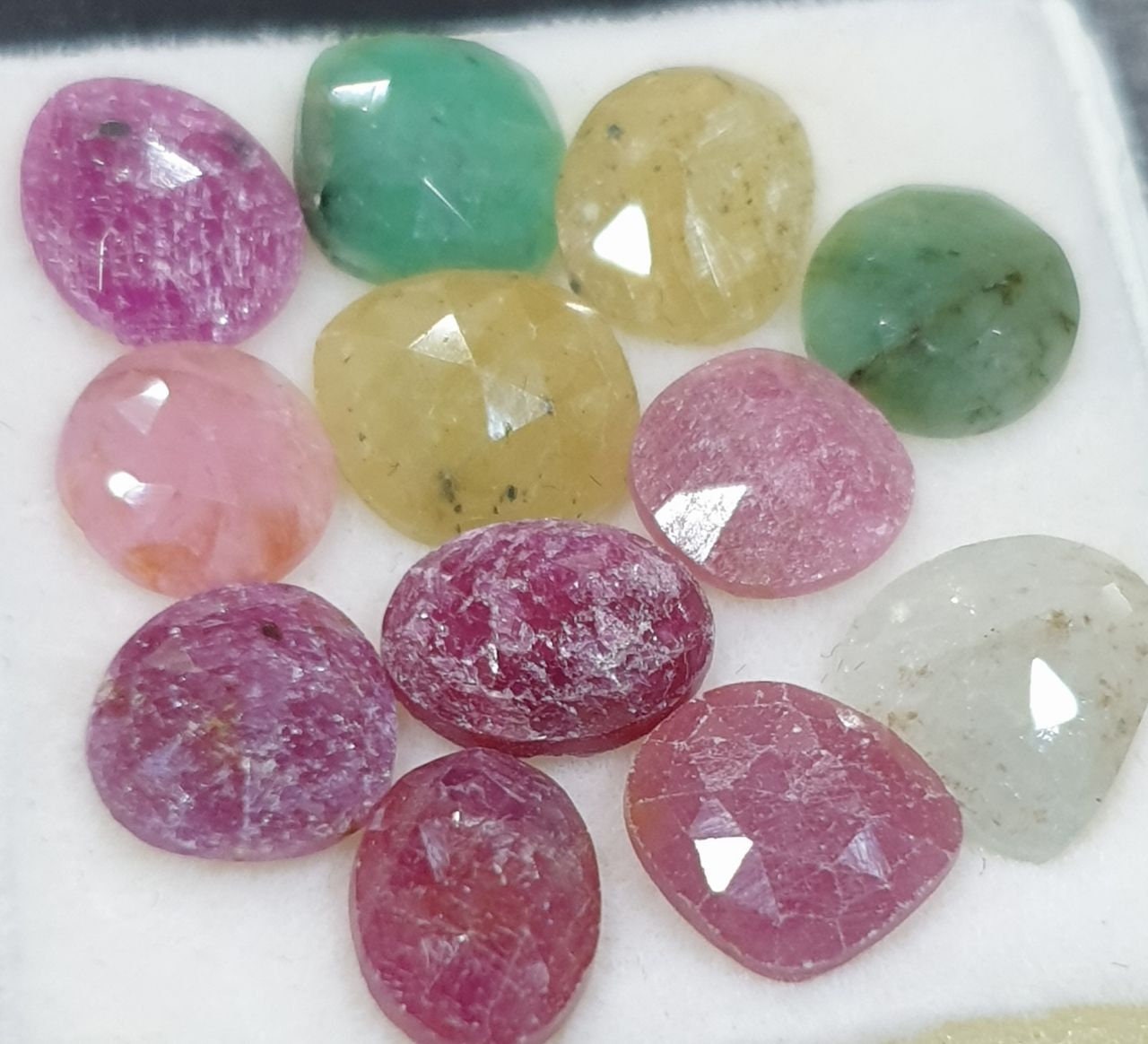Multi Color  Emerald Sapphire Rose Cut Cabochon Lot Pink Yellow  Orange  White Sapphire Aprox  9-10mm aprox - Hard Gems