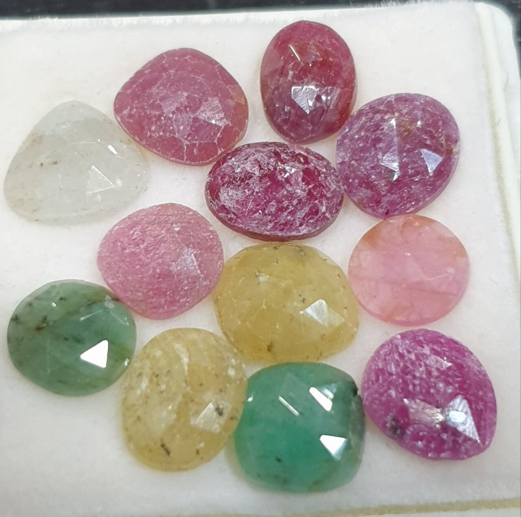 Multi Color  Emerald Sapphire Rose Cut Cabochon Lot Pink Yellow  Orange  White Sapphire Aprox  9-10mm aprox - Hard Gems