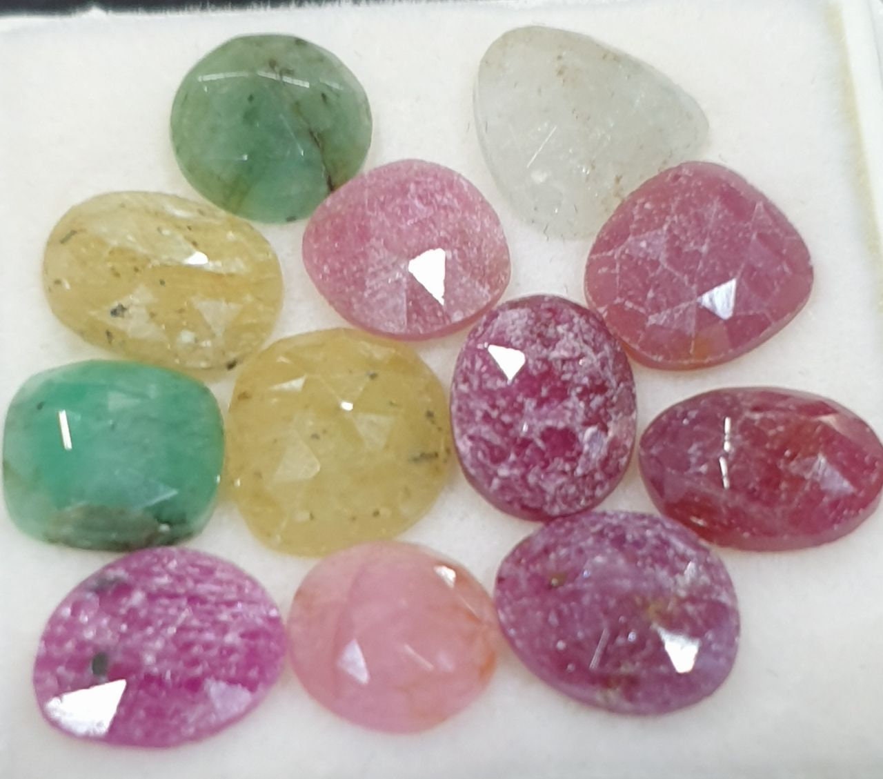 Multi Color  Emerald Sapphire Rose Cut Cabochon Lot Pink Yellow  Orange  White Sapphire Aprox  9-10mm aprox - Hard Gems