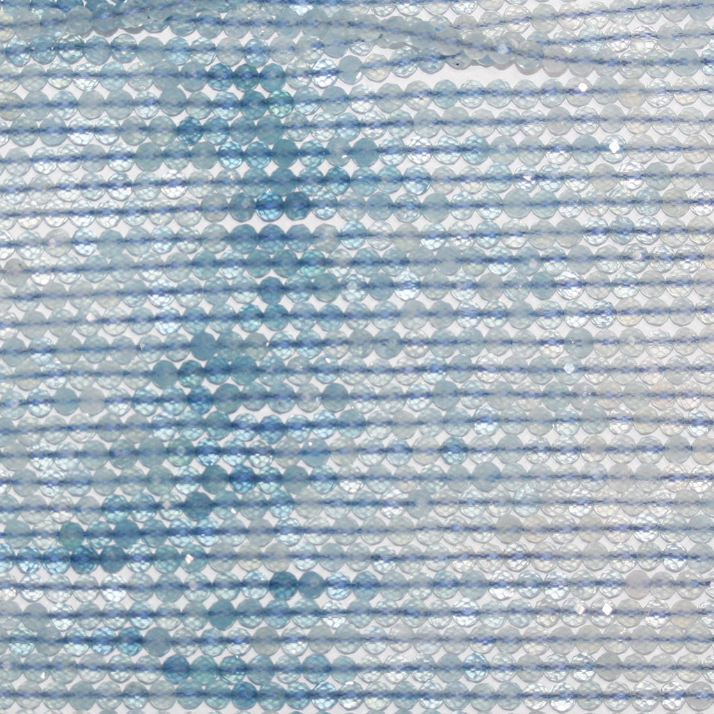 15" Perles rondes à facettes en aigue-marine 3 mm.-Rig 39 cm.