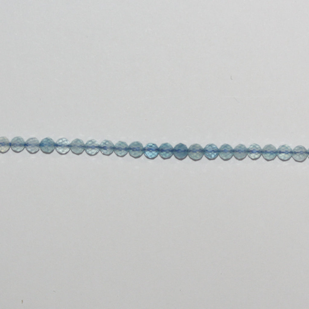15" Perles rondes à facettes en aigue-marine 3 mm.-Rig 39 cm.