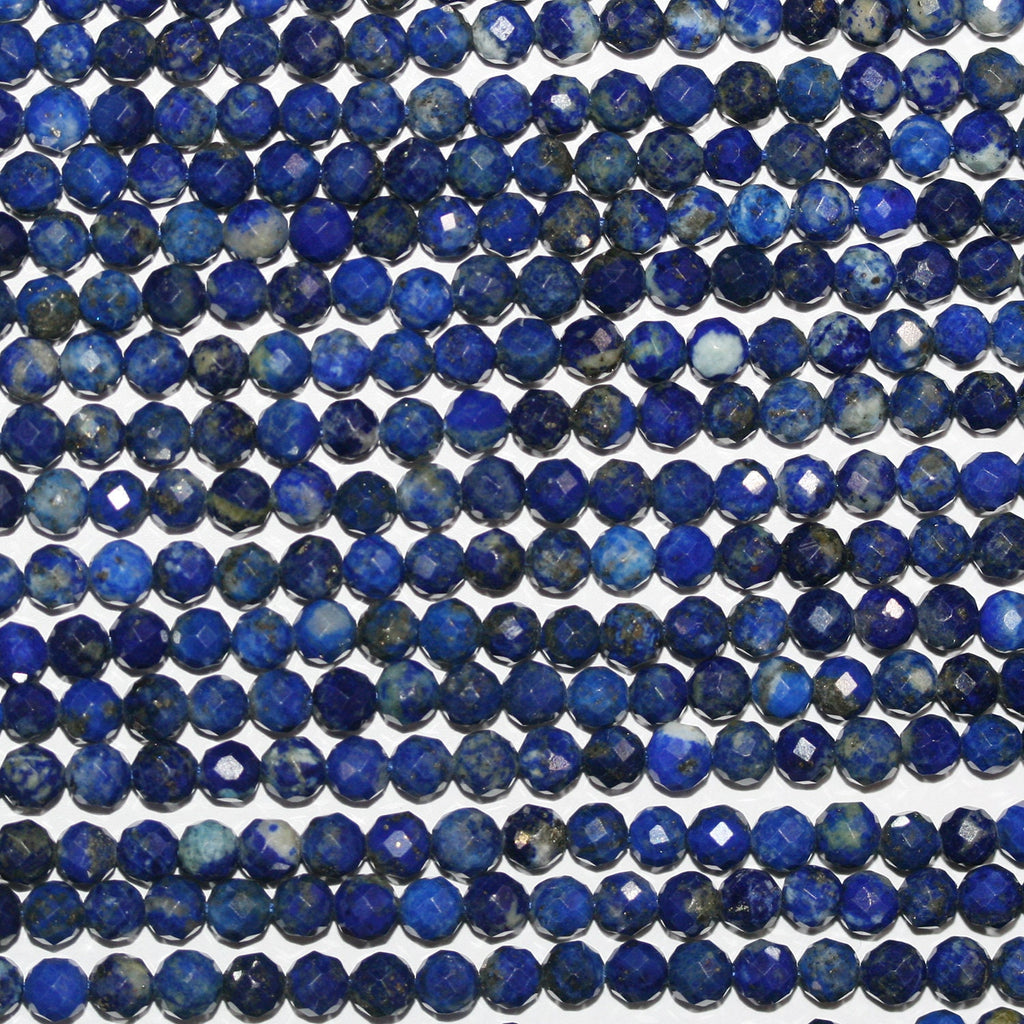 15" Perles rondes à facettes en lapis-lazuli de 4 mm - Fil de 39 cm.