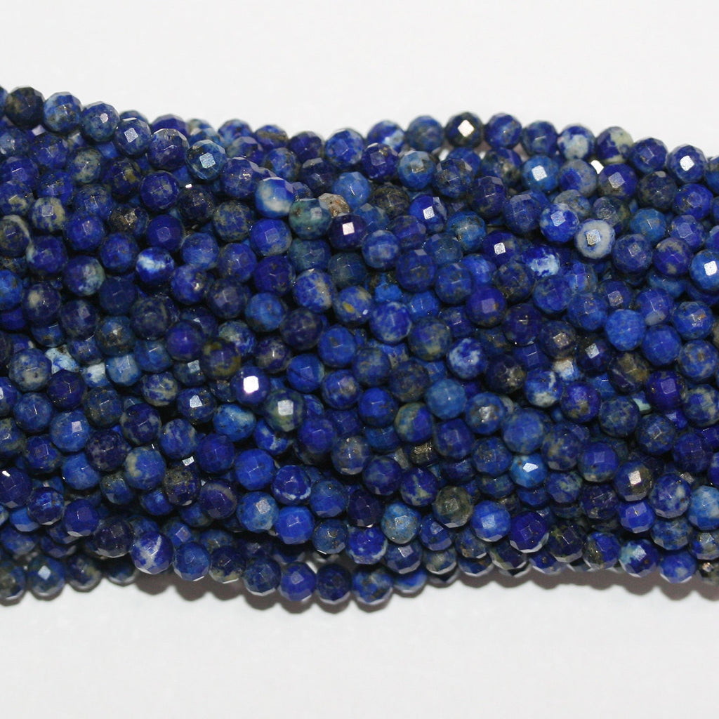 15" Perles rondes à facettes en lapis-lazuli de 4 mm - Fil de 39 cm.
