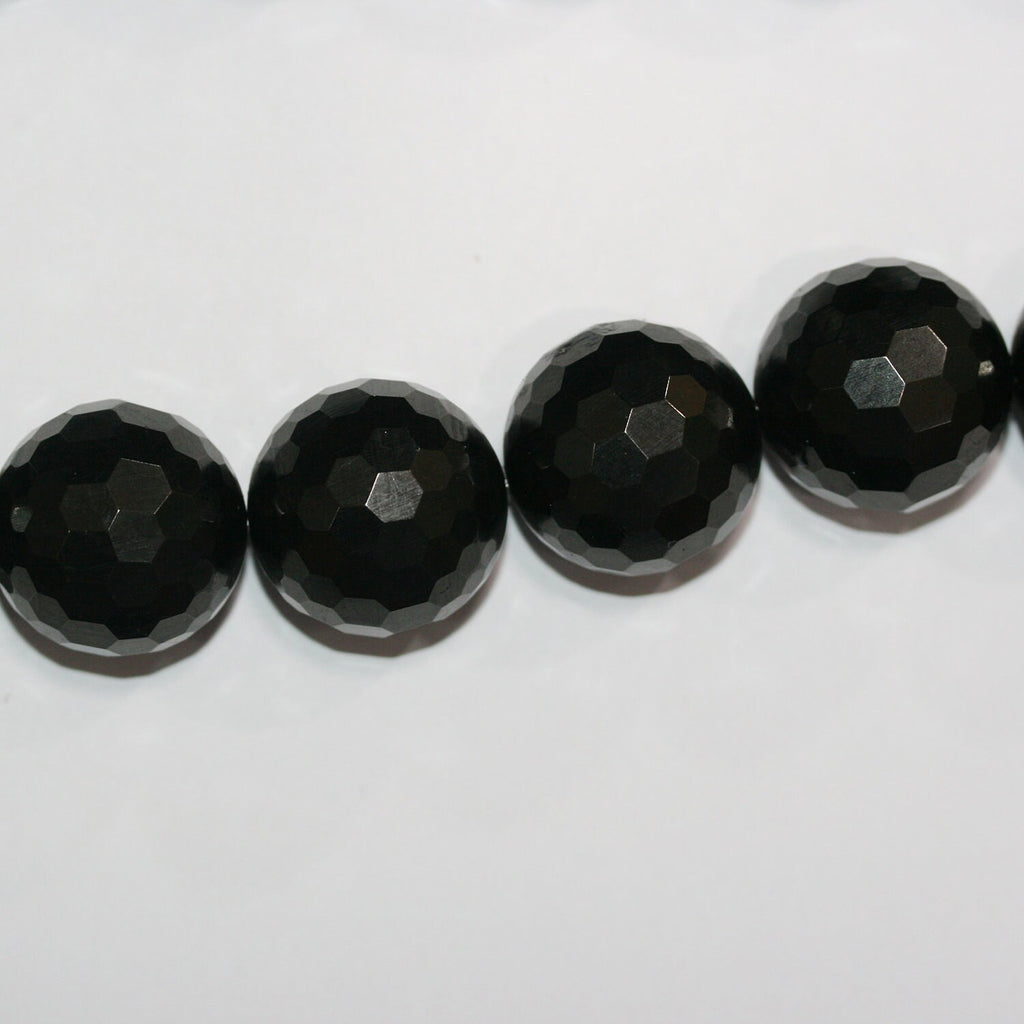 Brin de perles rondes à facettes en lignite naturelle de 25 mm - Longueur : 40 cm