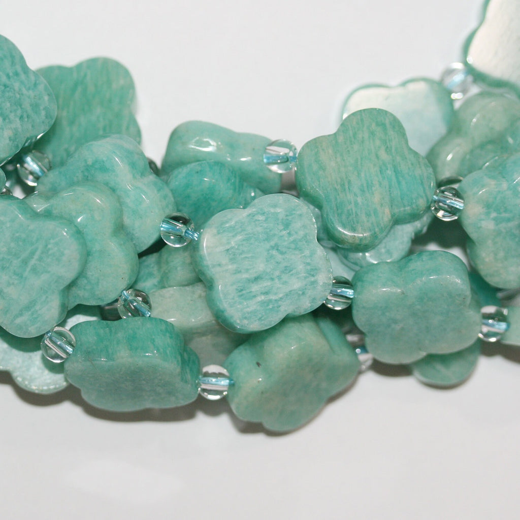14" St Amazonite Smooth Flower Beads 18mm.-Strand 38cm.