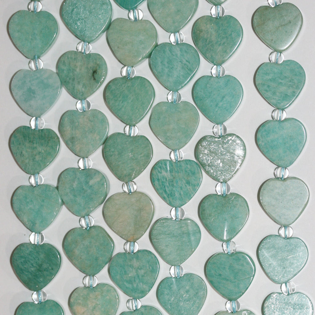 14" St Amazonite Smooth Heart Beads 16mm.-Strand 38cm.