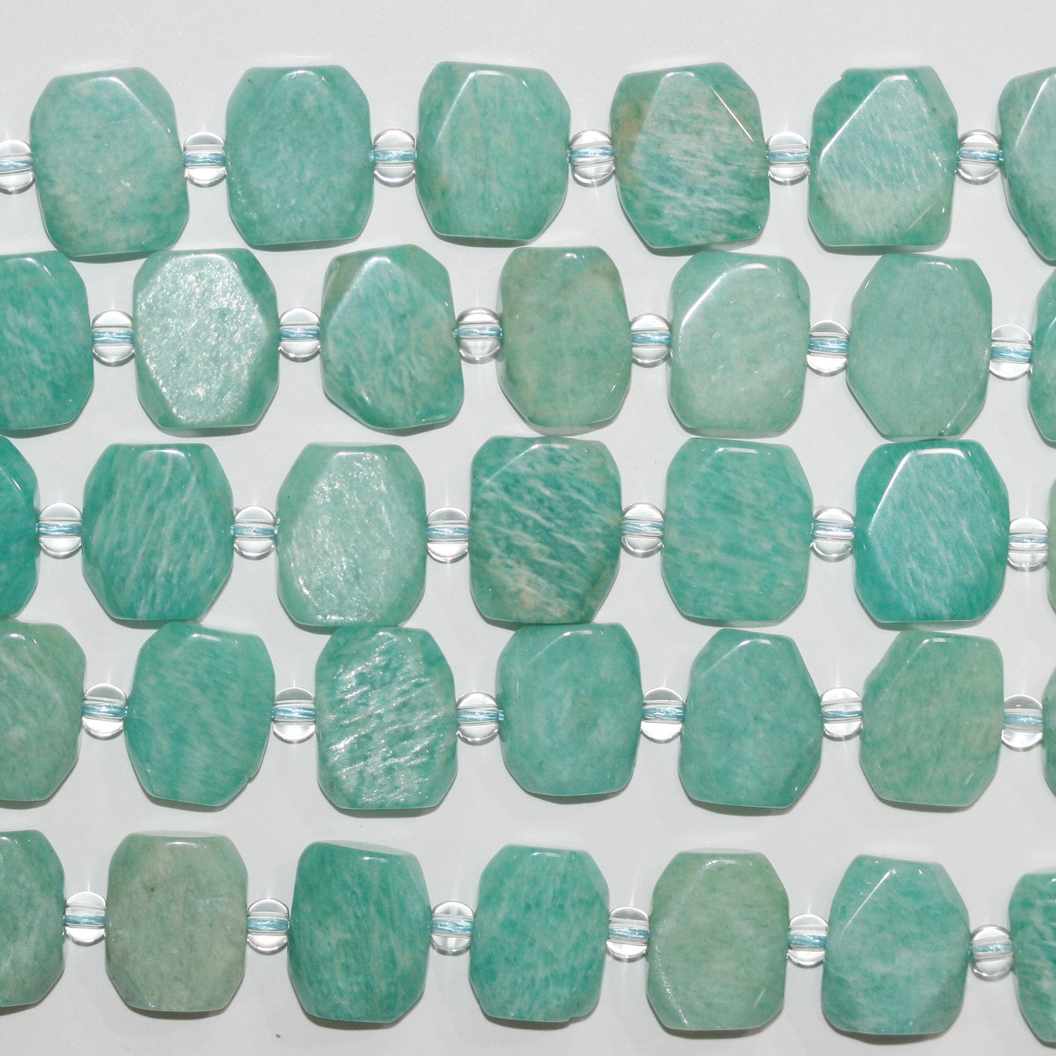 Perles ovales à facettes en amazonite St de 15 pouces, 13 x 17 mm environ - Longueur du fil : 39 cm.