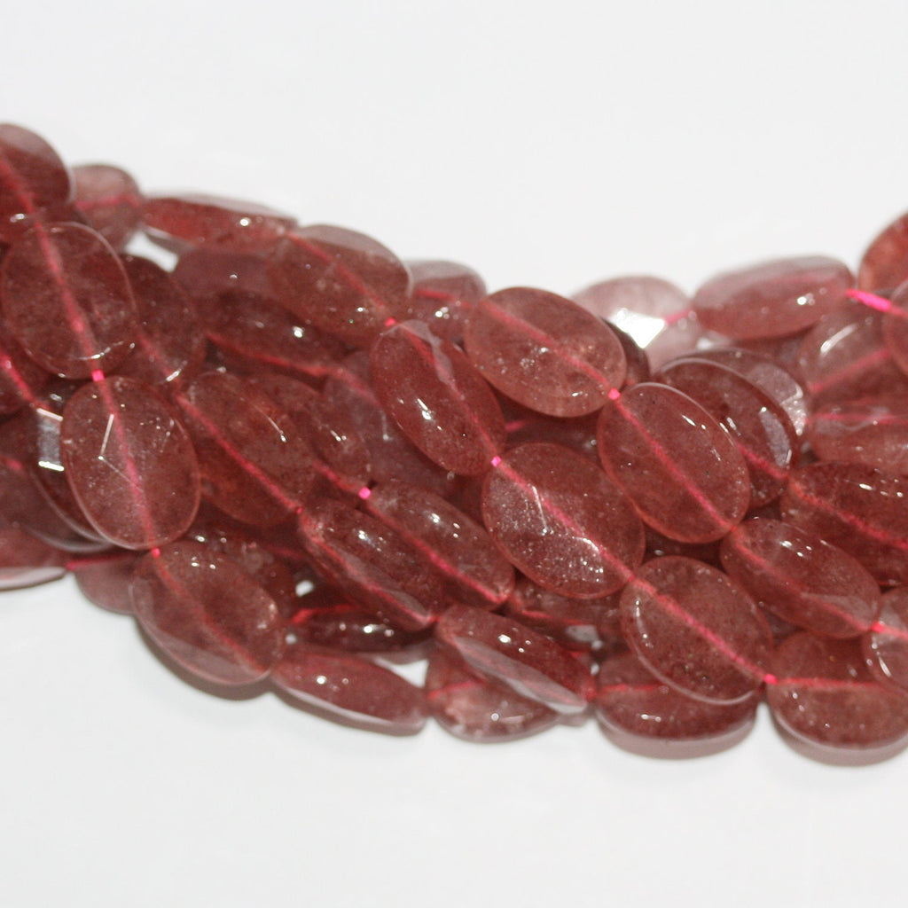 Perles ovales à facettes en quartz St. Strawberry 15" 18x13mm.- Brin 39cm.