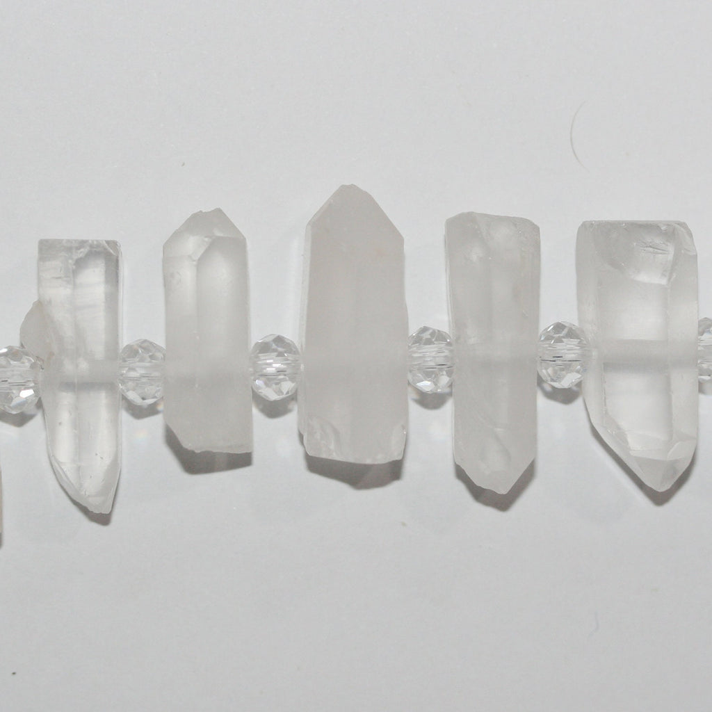 Perlas de cristal de roca de cuarzo de 16" con acabado mate sin pulir, 24 x 9 mm, aprox. - Hilo de 40 cm.