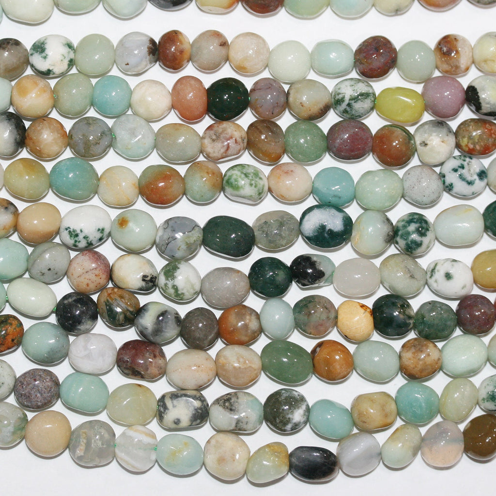 Cuentas de pepitas lisas de ágata y amazonita de 16" de 8 a 10 mm aproximadamente, hilo de 39 cm.