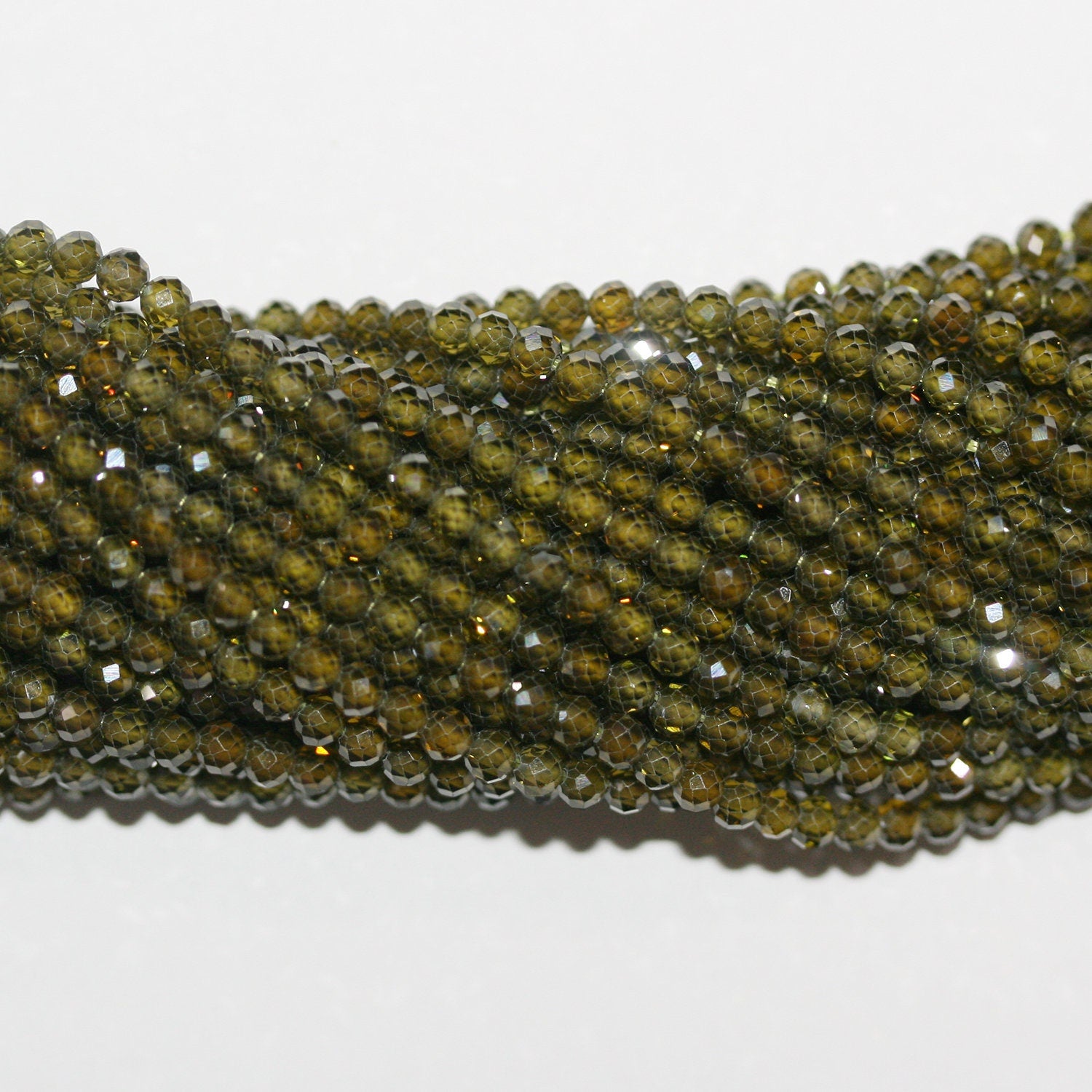 13" St Green Cubic Zirconia Faceted Round Beads 3mm.Strand 37cm.