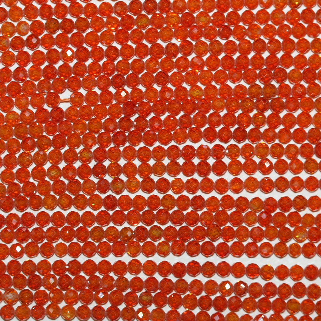 15" St Orange Cubic Zirconia Faceted Round Beads 3mm.Strand 37cm. - Hard Gems