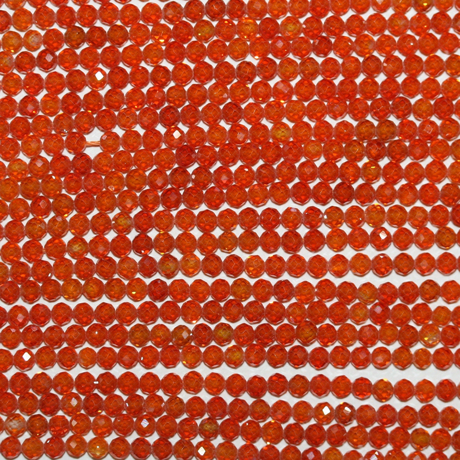 15" St Orange Cubic Zirconia Faceted Round Beads 3mm.Strand 37cm. - Hard Gems