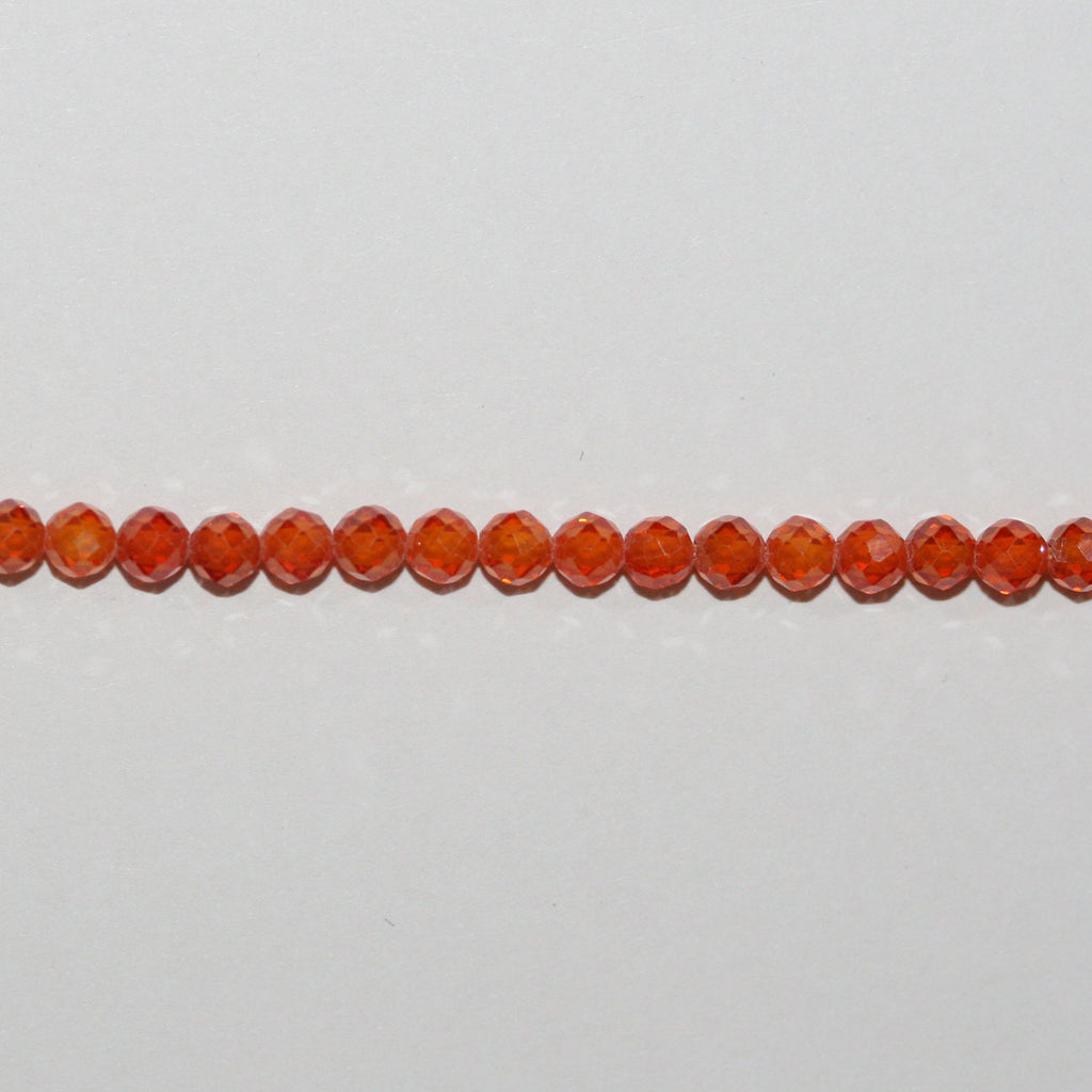 15" St Orange Cubic Zirconia Faceted Round Beads 3mm.Strand 37cm. - Hard Gems