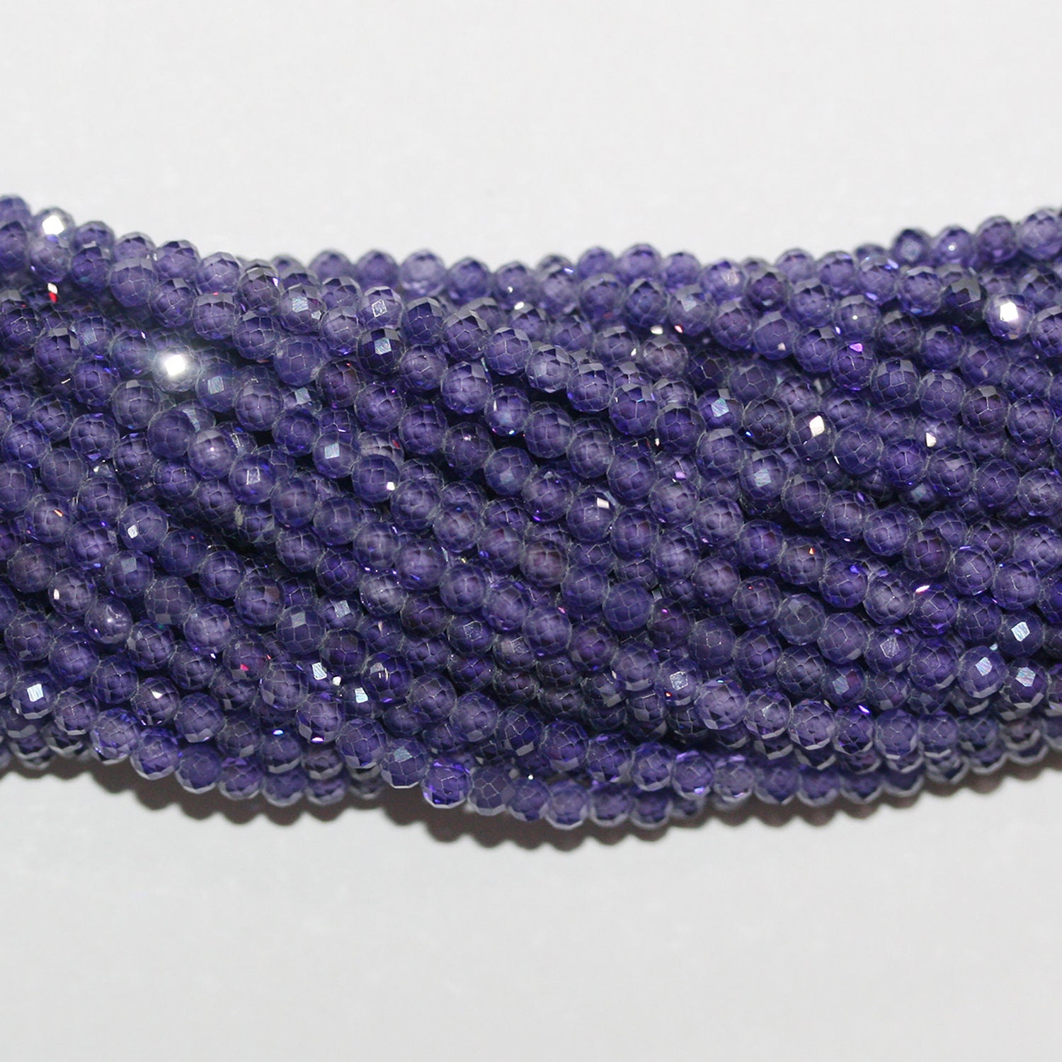 13" St Purple Cubic Zirconia Faceted Round Beads 3mm.Strand 37cm