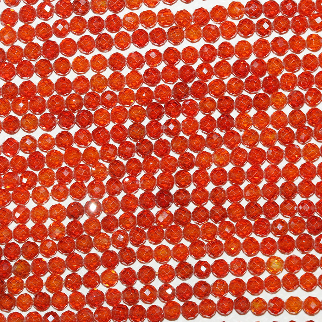15" St Orange Cubic Zirconia Faceted Round Beads 4mm.Strand 37cm. - Hard Gems