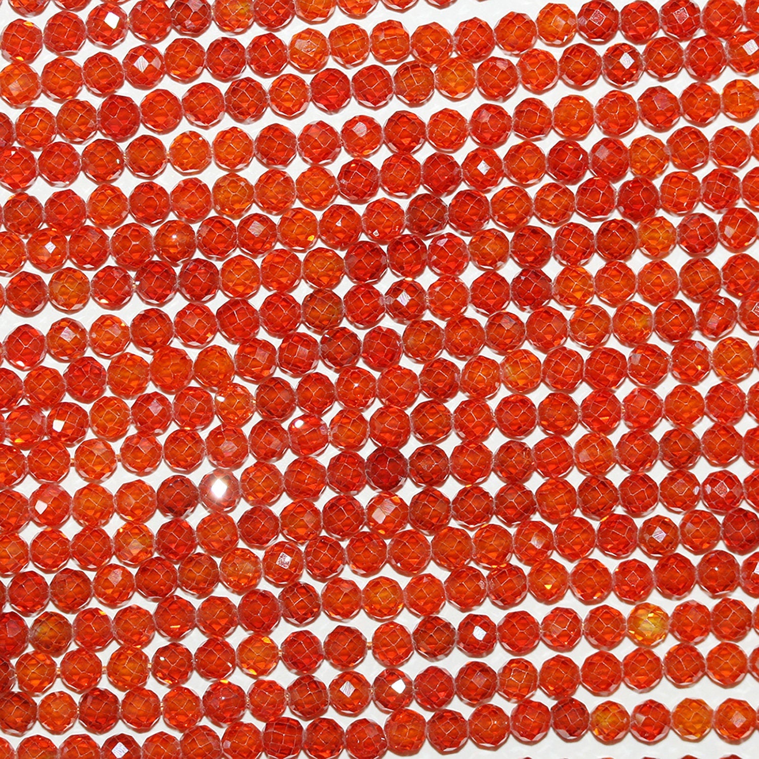 15" St Orange Cubic Zirconia Faceted Round Beads 4mm.Strand 37cm. - Hard Gems