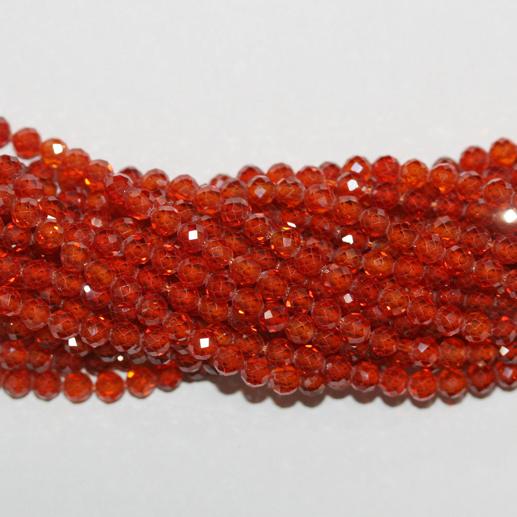 15" St Orange Cubic Zirconia Faceted Round Beads 4mm.Strand 37cm. - Hard Gems