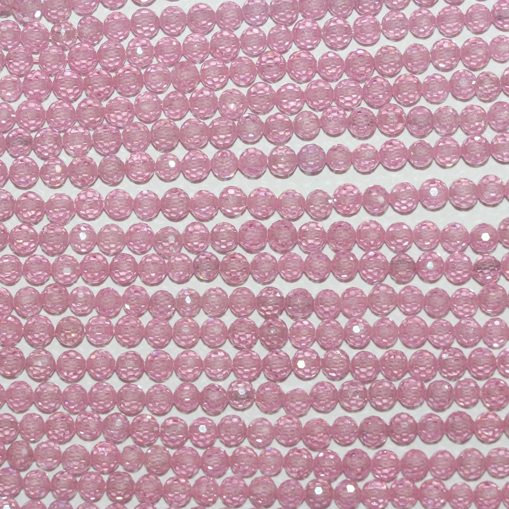 13" StPink Cubic Zirconia Faceted Round Beads 4mm.Strand 37cm.