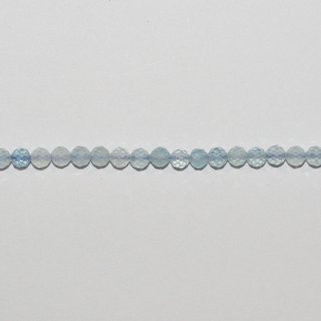 15" St Aquamarine Faceted Round Beads 3.5mm.-Strand 39cm. - Hard Gems