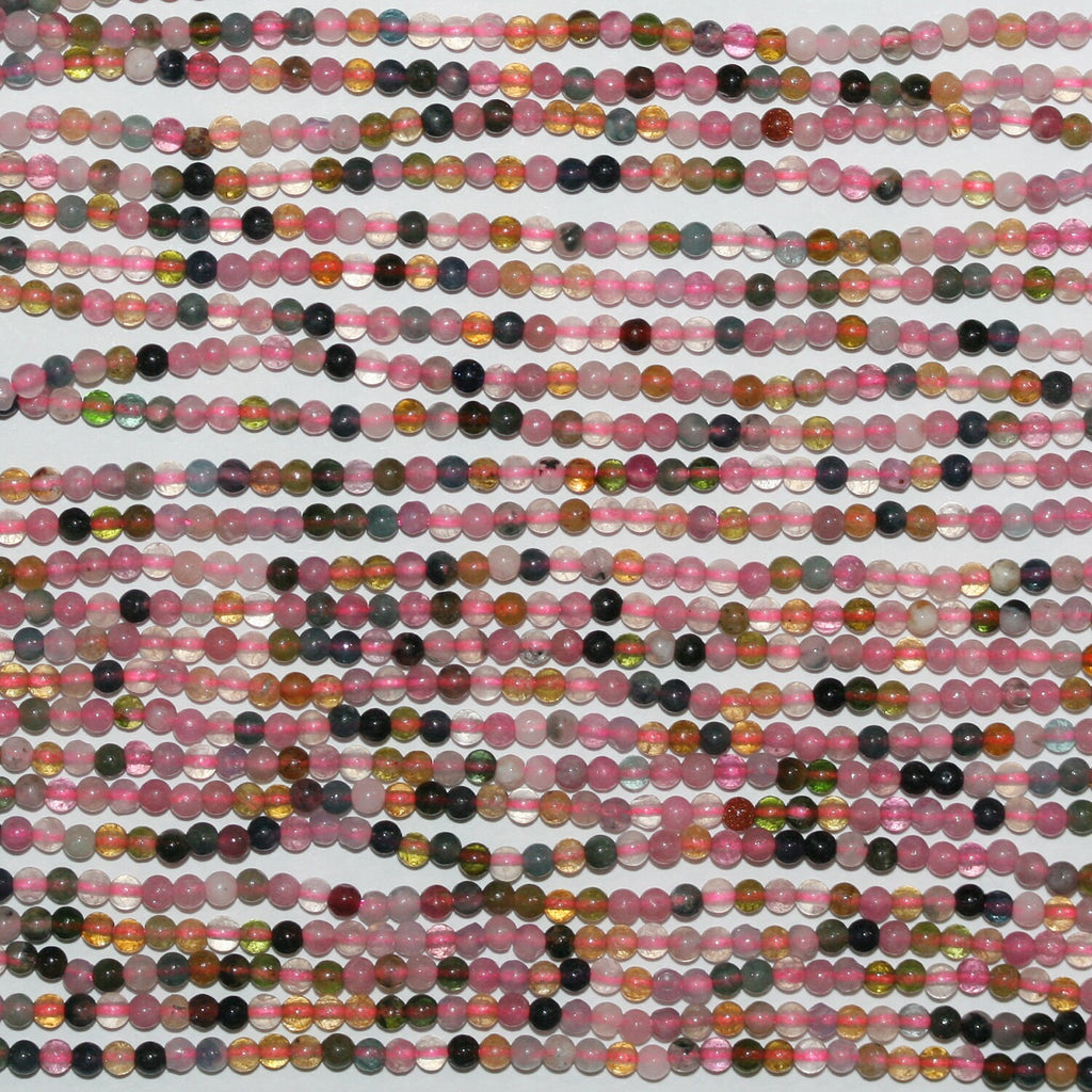 15" St Tourmaline Smooth Round Beads 2mm.-Strand 39cm. - Hard Gems