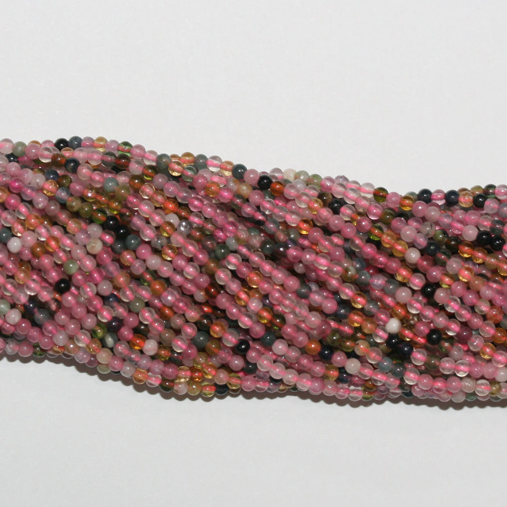 15" St Tourmaline Smooth Round Beads 2mm.-Strand 39cm. - Hard Gems