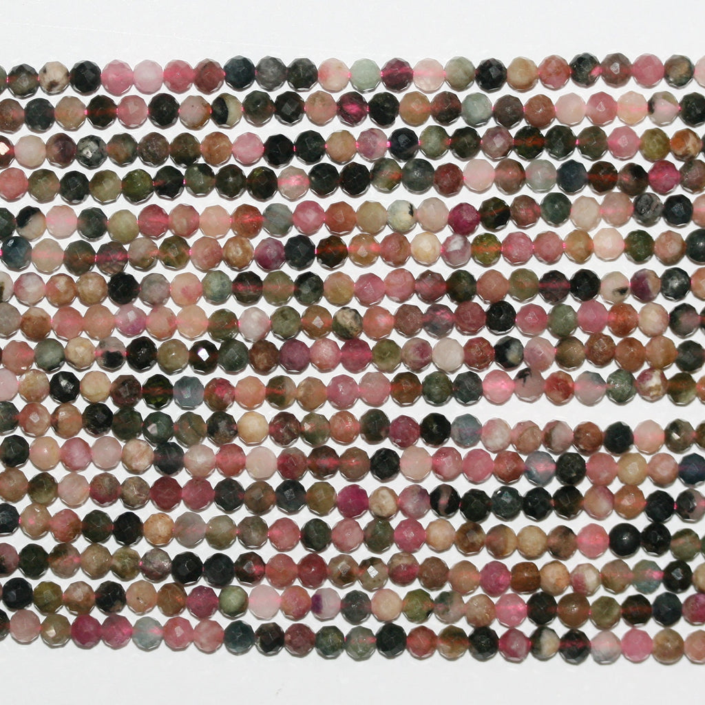 15" St Tourmaline Perles Rondes Facettées 3,5-4 mm.-Rig 39 cm.