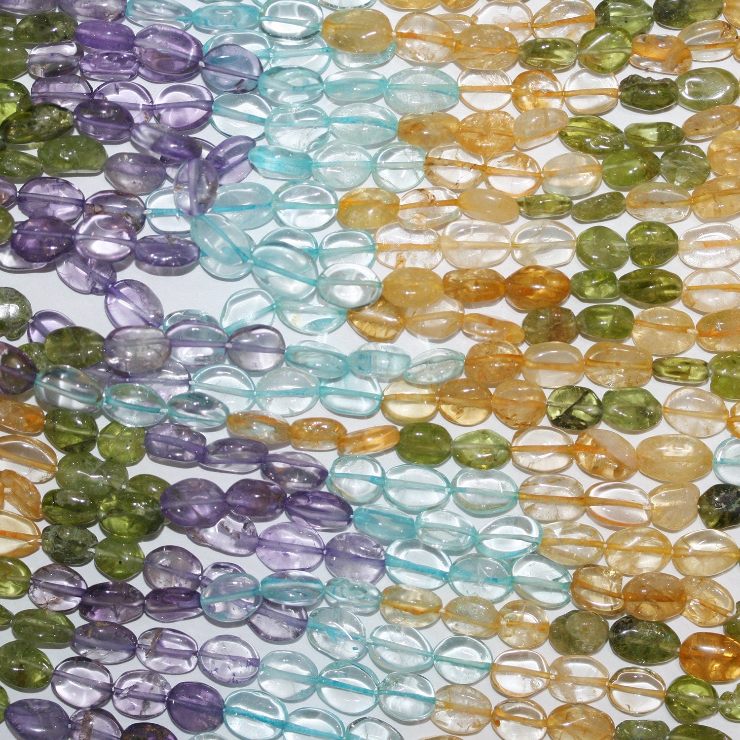 14" St Multi Stone Smooth Oval Beads 10x7mm.Approx.-Strand 38cm.