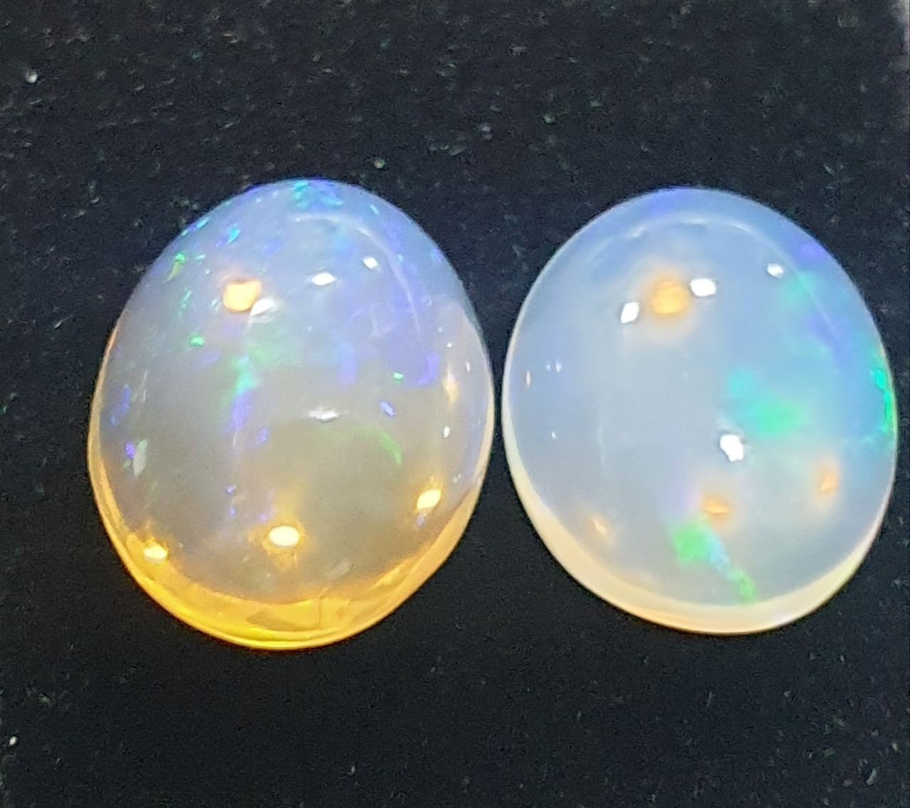 1 Matching Pair White   Opal Cabochons 11x9mm - Natural Untreated Gemstone - Opal Cabochon