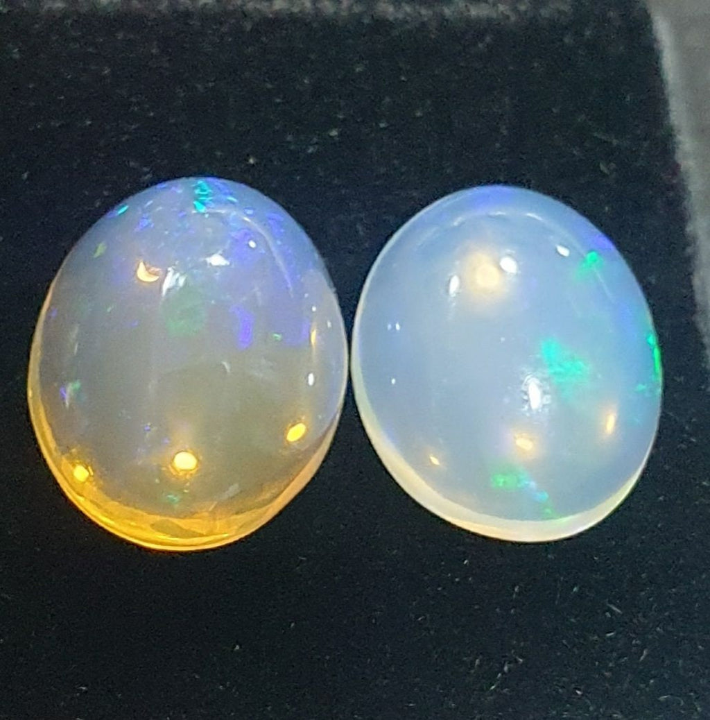1 Matching Pair White   Opal Cabochons 11x9mm - Natural Untreated Gemstone - Opal Cabochon