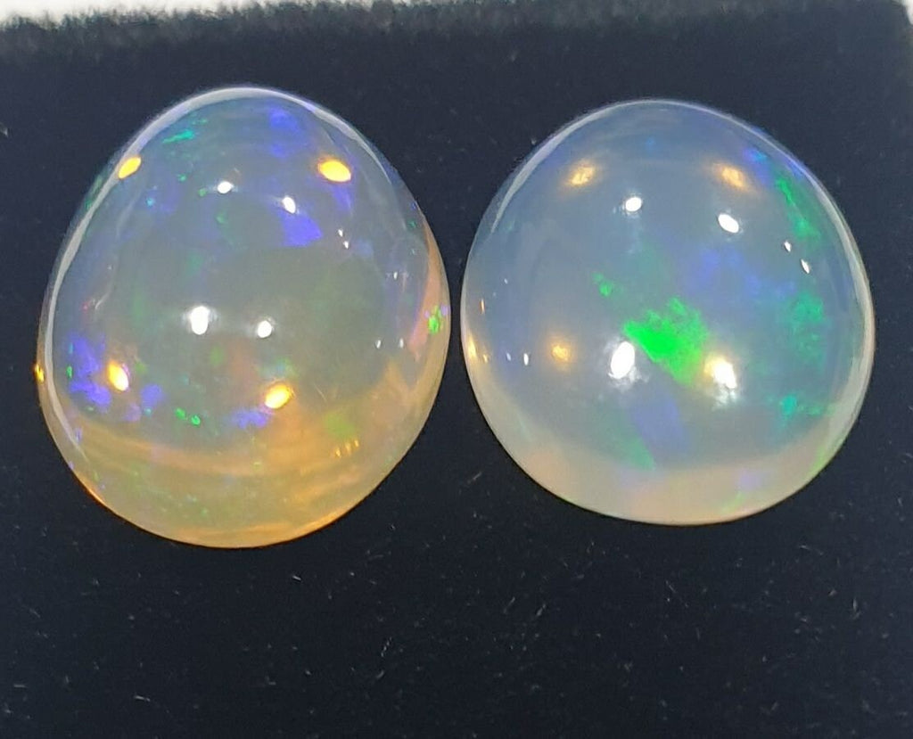 1 Matching Pair White   Opal Cabochons 11x9mm - Natural Untreated Gemstone - Opal Cabochon