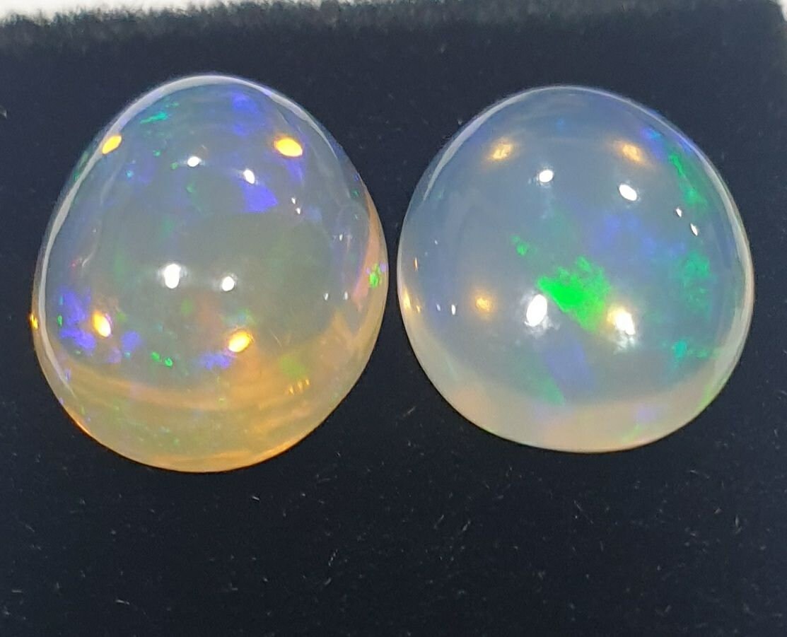 1 Matching Pair White   Opal Cabochons 11x9mm - Natural Untreated Gemstone - Opal Cabochon