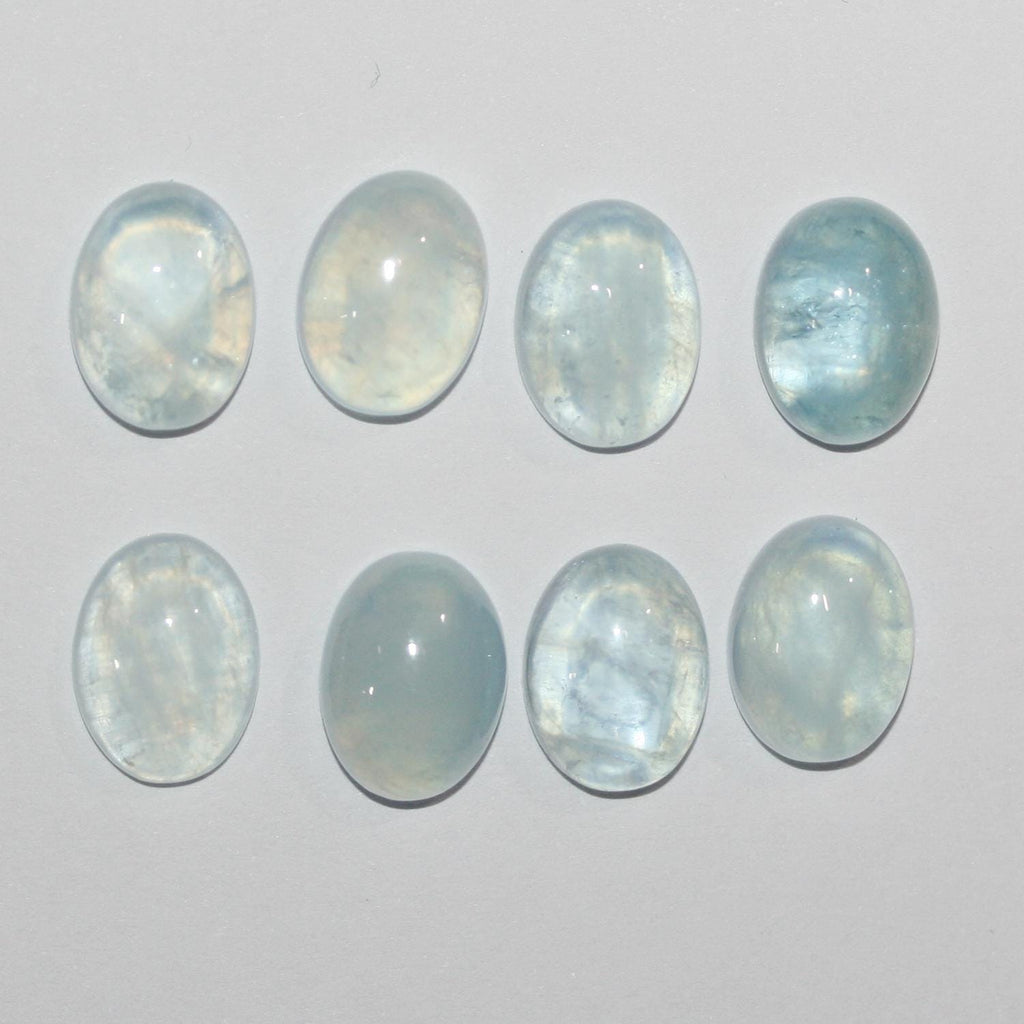 8Pcs Lot Aquamarine Oval Cabochon 12x9mm (8 pcs) - Hard Gems